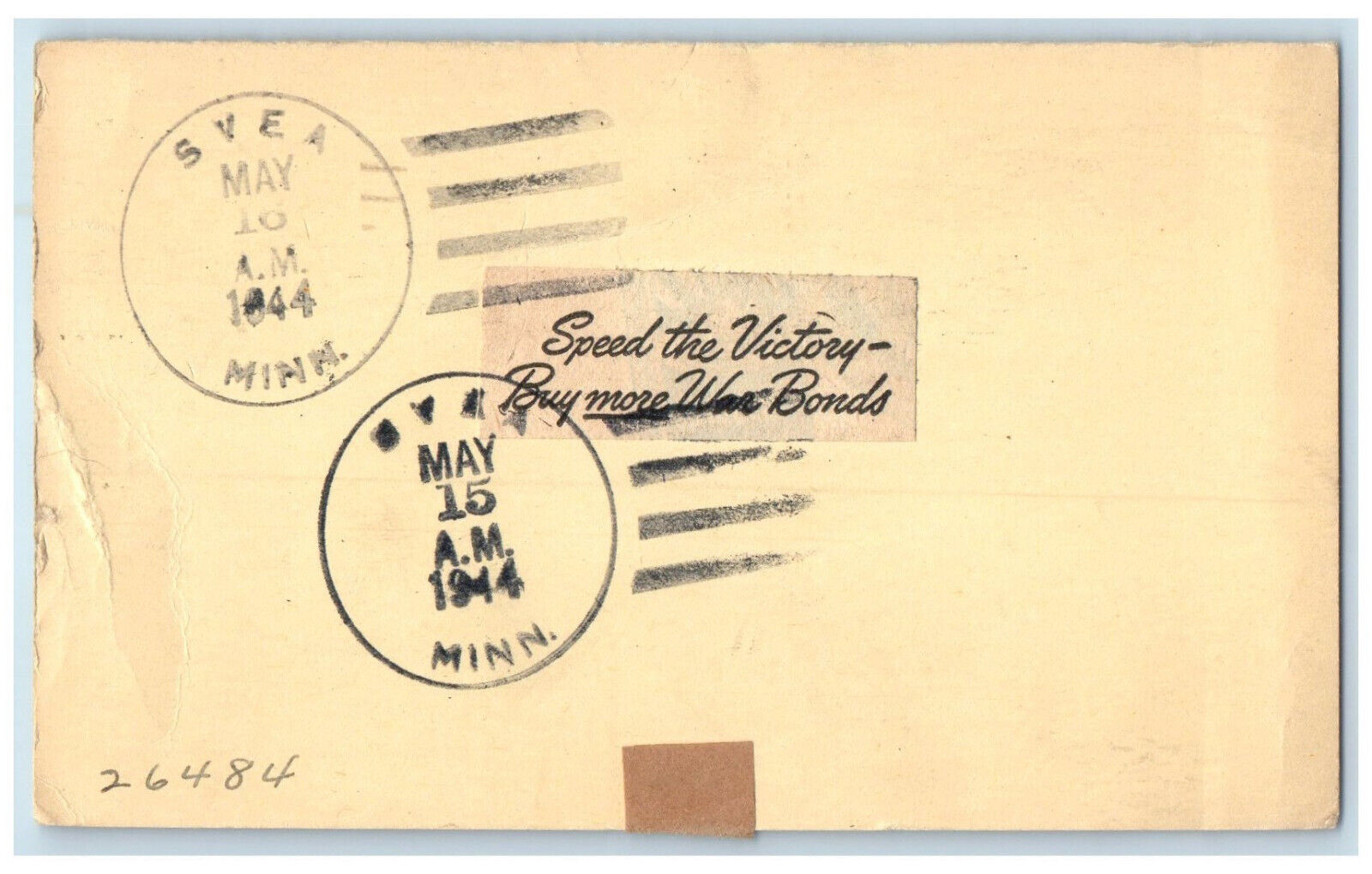 1944 Buy More War Bonds Svea Minnesota MN Chicago Illinois IL Postal Card