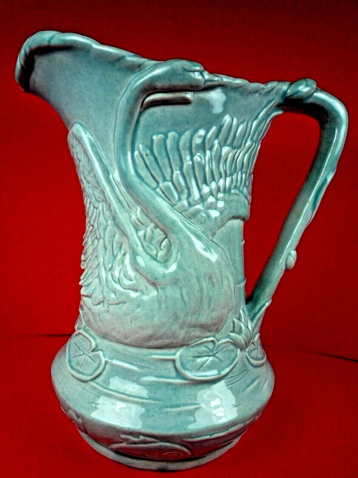 RARE VINTAGE 1934 POTTERY BLUE SWAN WATER PITCHER ~ ONE OF A KIND MADE IN SCHOOL