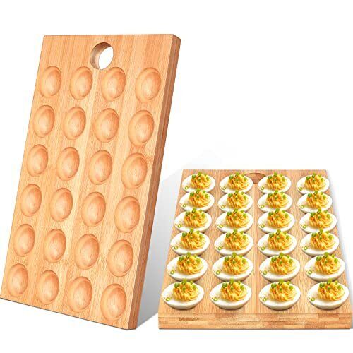 2 Pieces 24 Holes Reversible Wood Deviled Egg Platter And Charcuterie Board Rust