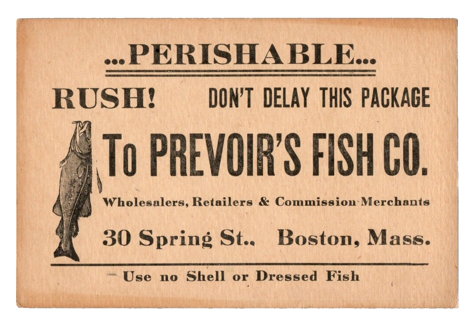 VERY SCARCE c.1918 Frank Prevoir Fish Co. Boston MA Ad Card Seafood Merchant Cod