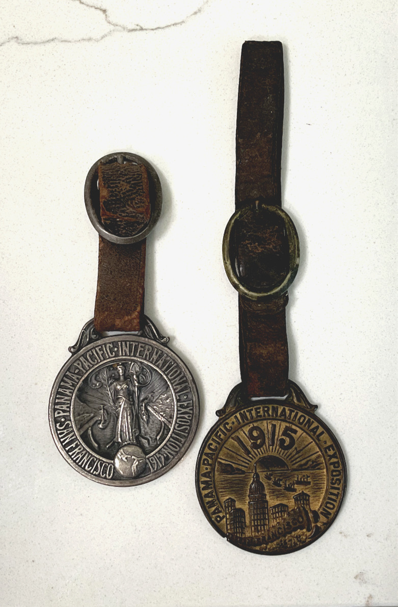 Panama Pacific International Exposition PPIE Lot of 2 Watch Fobs 1915 w/ Strap
