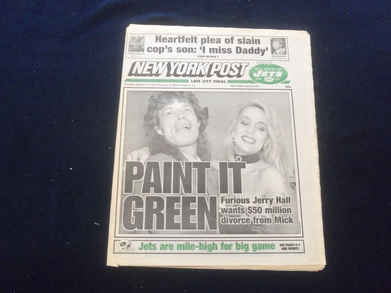 1999 JAN 16 NEW YORK POST NEWSPAPER - JERRY HALL TO DIVORCE MICK JAGGER- NP 6080