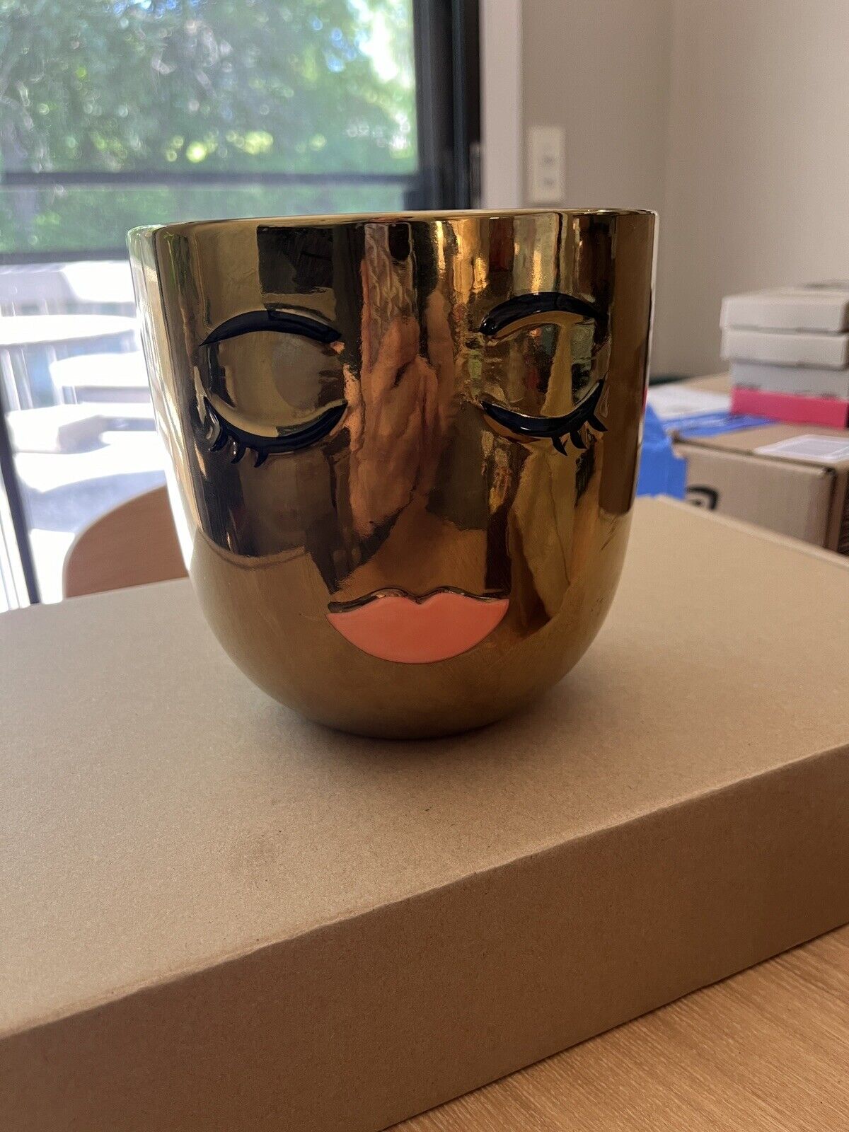 OH JOY Target Face Lips Planter Vase / Metallic Gold / New OOP 2017