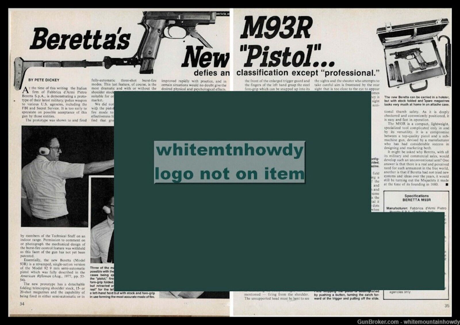 1979 BERETTA\'S New M93R Pistol 2-page Evaluation Article
