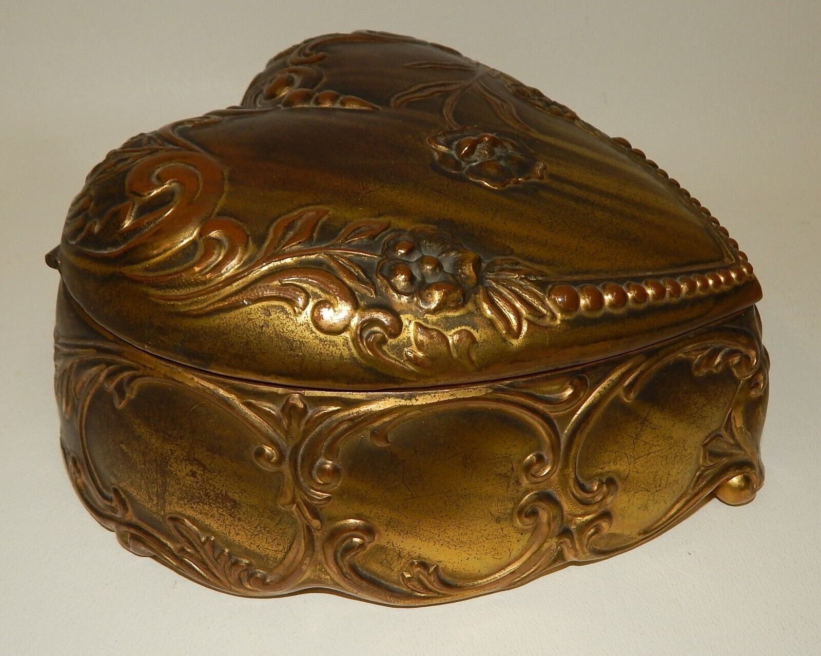 Antique Ornate Heart Shaped Art Nouveau Jewelry Casket
