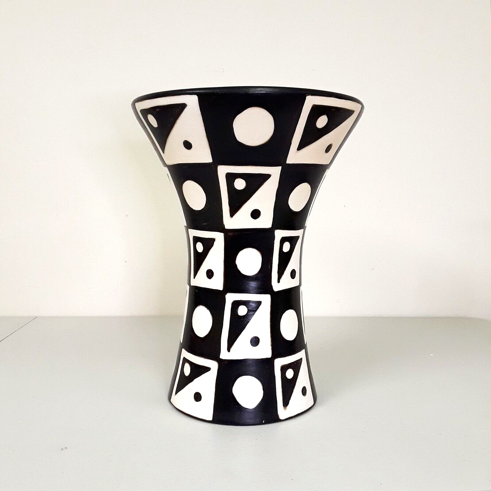 MCM Pottery Flared Vase VTG Geometric Wheel Thrown Handmade Chulucanas Peru 1960
