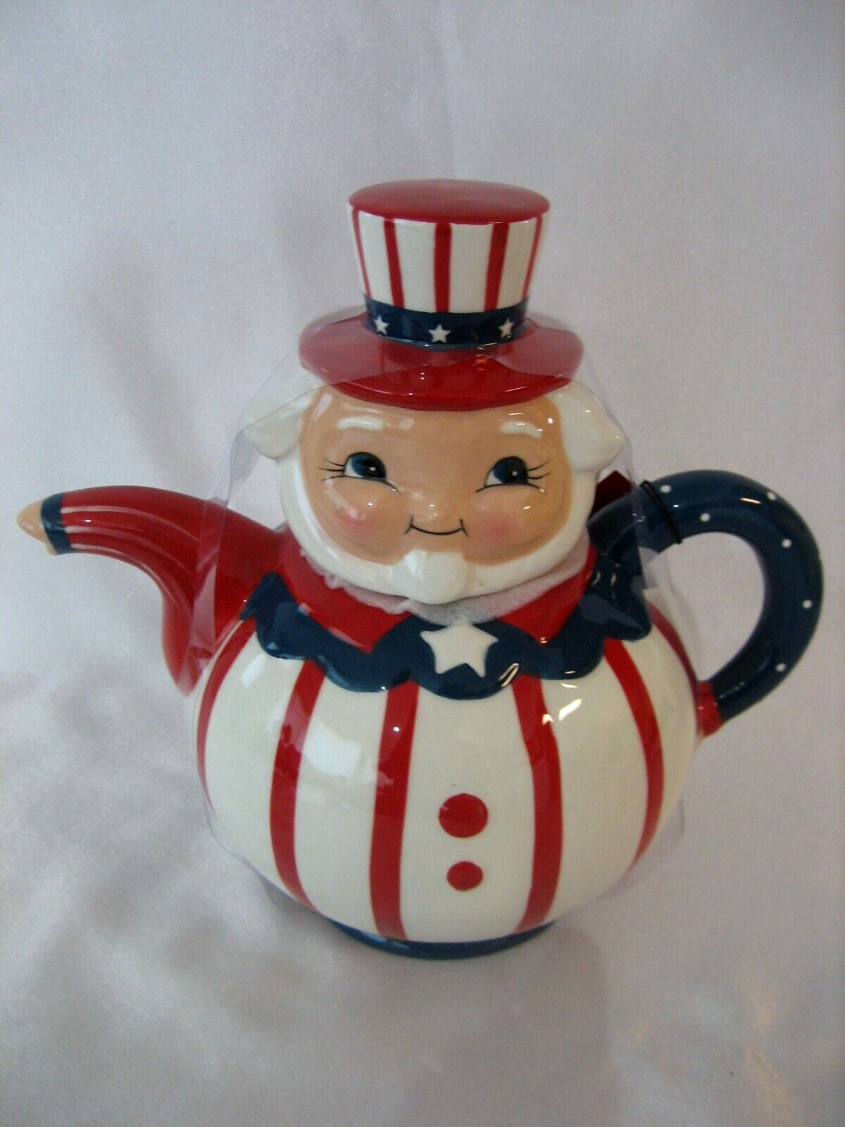 Johanna Parker Carnival Cottage Patriotic America July 4th Uncle Sam Teapot NWT