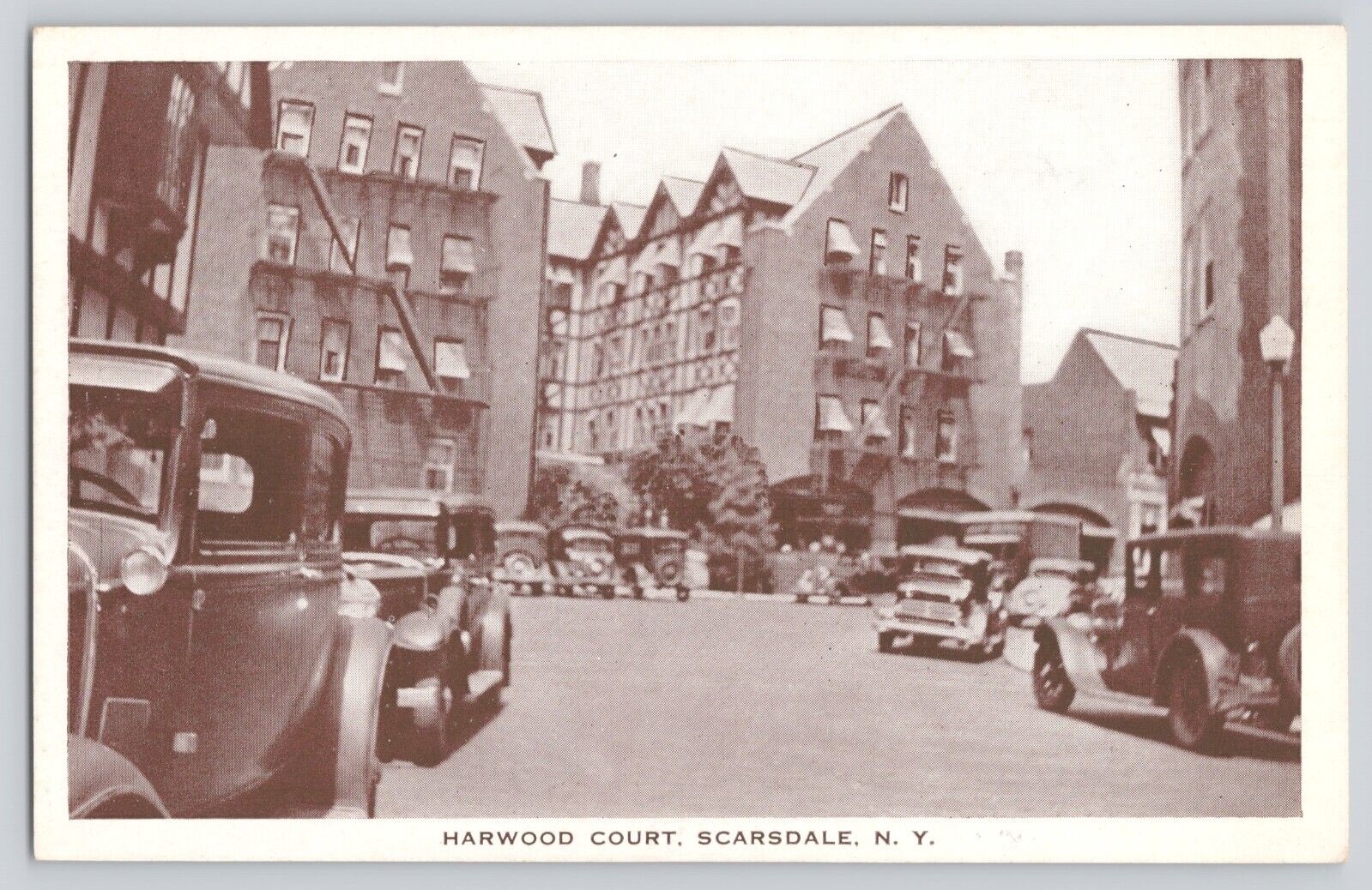 Postcard New York Scarsdale Harwood Court Street Scene View Cars Vintage