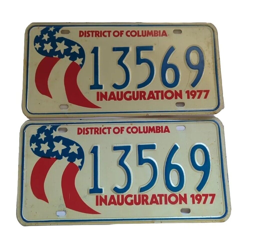 Vintage Unused Pair 1977 District Of Columbia Inauguration License Plate Tags 