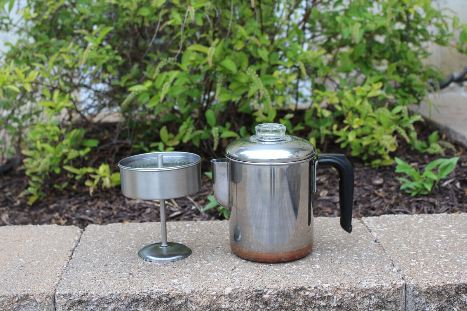 Vtg Revere Ware 1801 Double Ring Copper Bottom 4-6 Cup Stovetop Coffee Pot EUC
