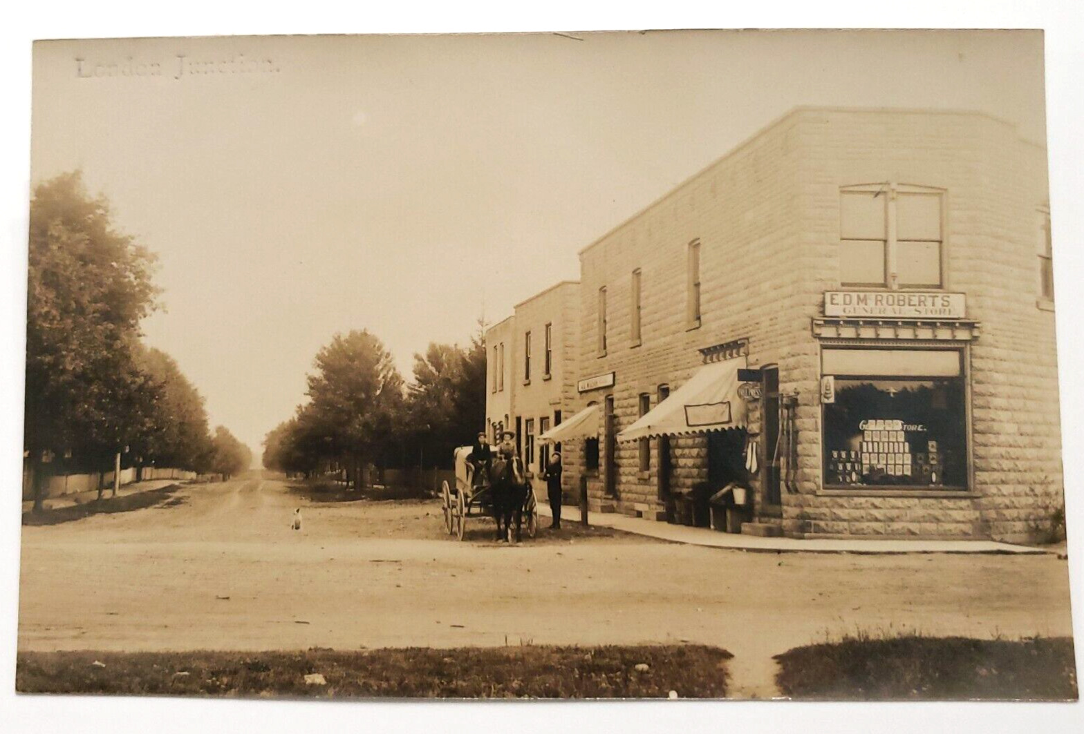 VTG Photo Postcard RPPC London Ohio Junction General Store Town Center Early 54