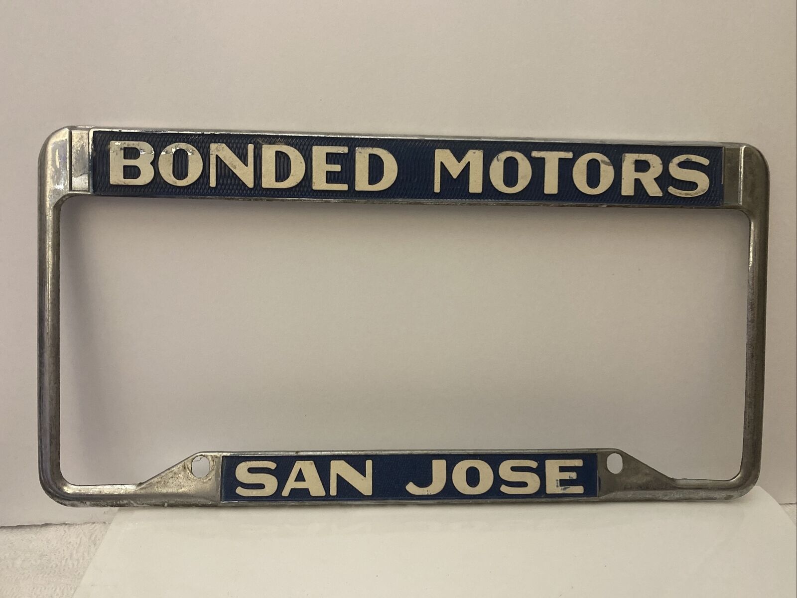 Vintage Bonded Motors Sann Jose California Metal License Plate Frame Embossed