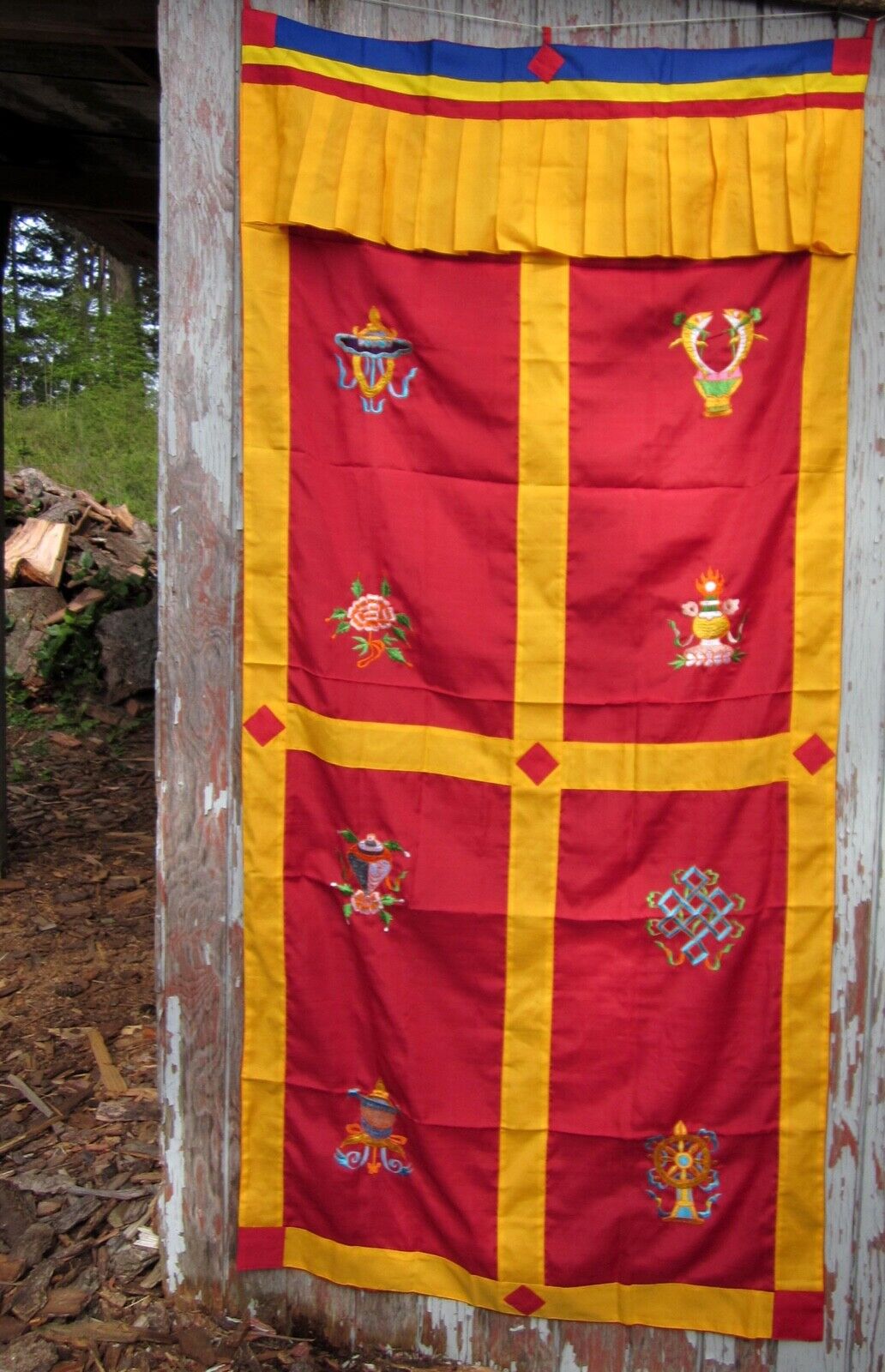 USA Seller Traditional Tibetan Buddhist Door Curtain 8 Auspicious Symbols 72X37