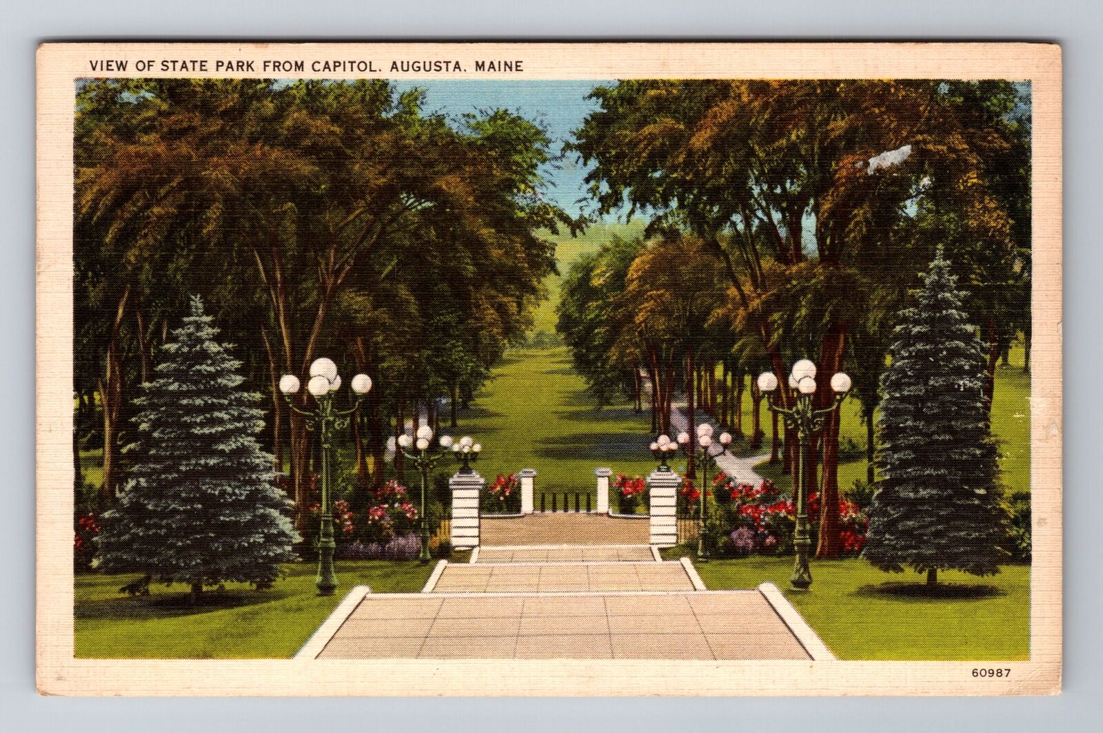 Augusta ME- Maine, View Of State Park From Capitol, Vintage c1937 Postcard