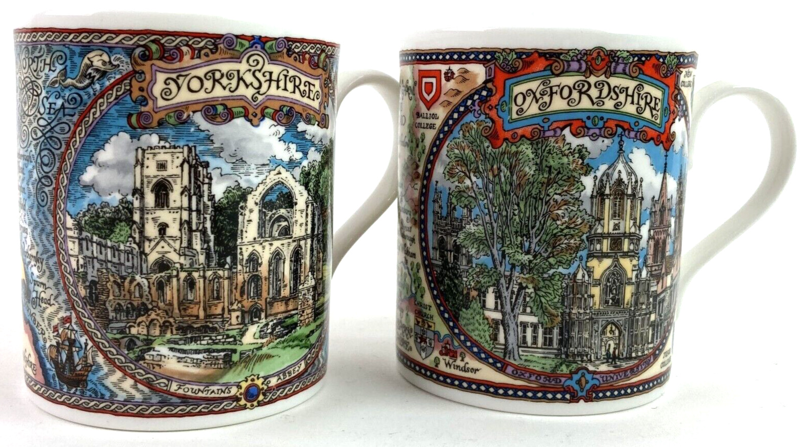 British Heritage Mugs Oxfordshire & Yorkshire Inspired Vintage 17th Century Maps