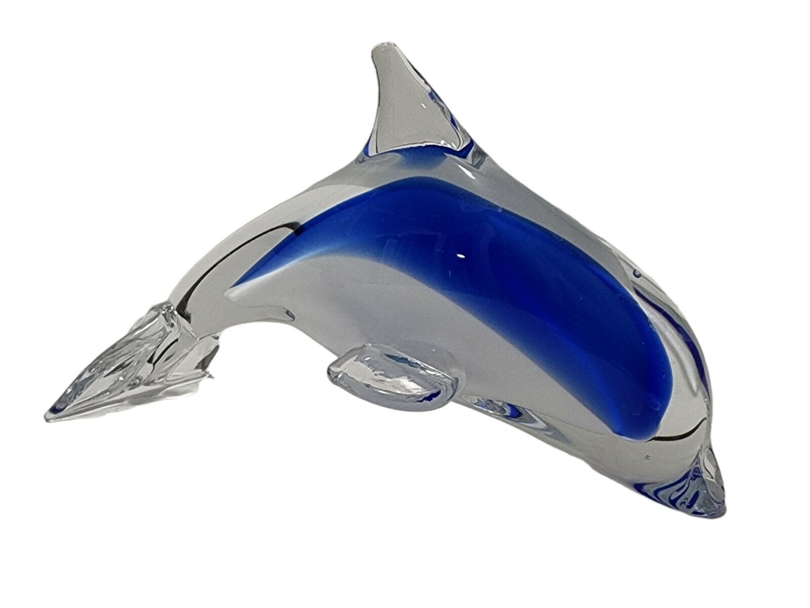 Collectible Cobalt Blue White and Clear Dolphin Hand Crafted Glass Fish Figurine