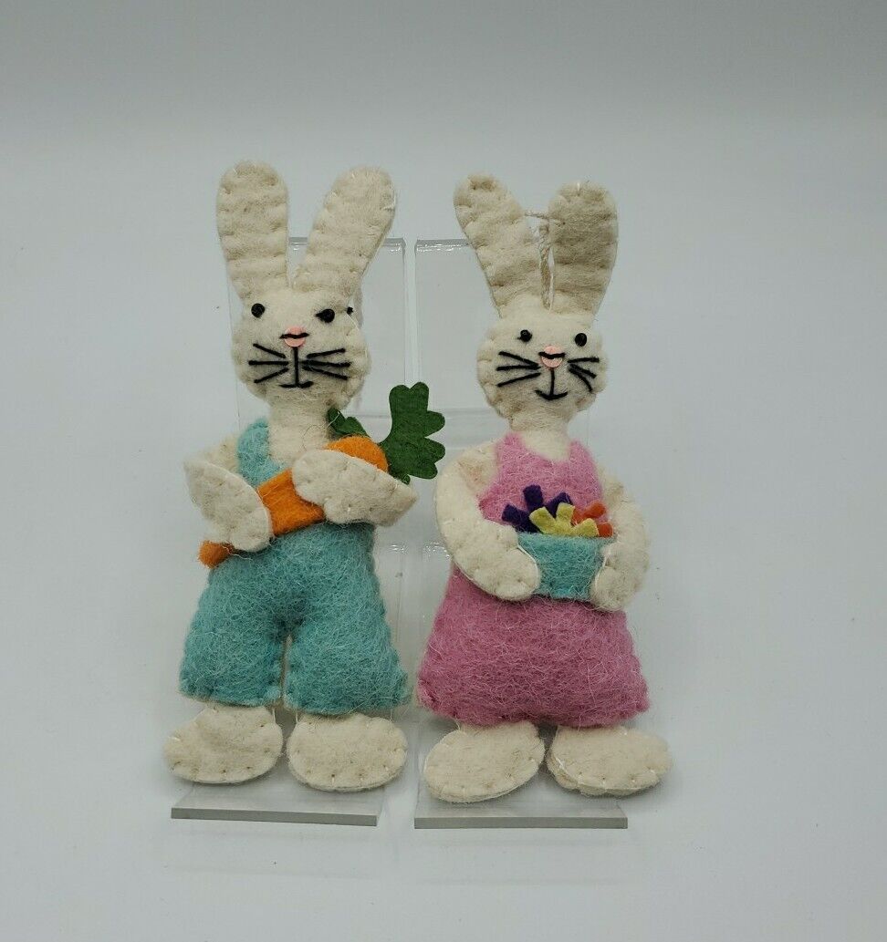 Easter Bunny Girl and Boy Wool Felt Easter Bunnies Ornaments