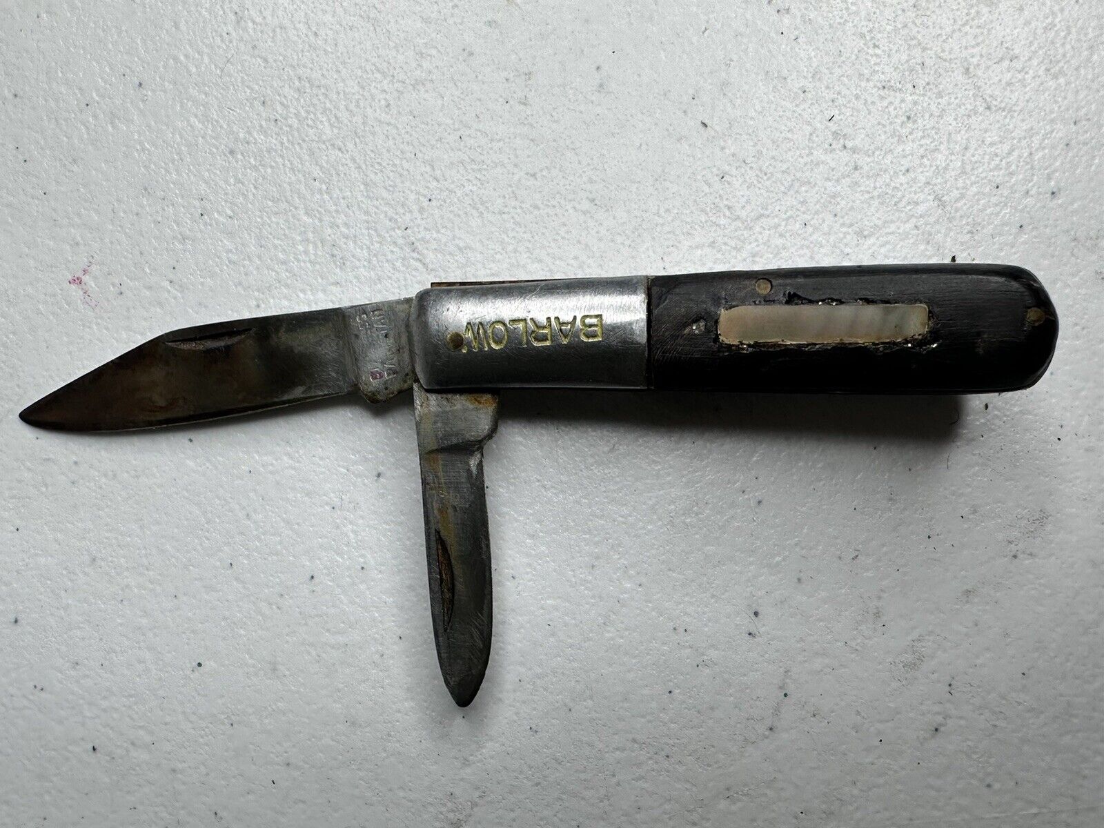 Vintage Barlow Dual-Blade Pocket Knife - Ebony Wood Handle - Collectible Antique