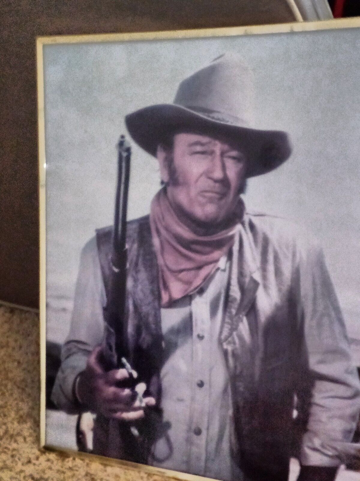 Vintage John Wayne Framed Picture Larger Approx 2 Feet Tall VERY Nice GS