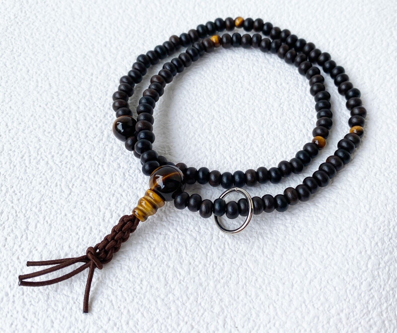 Juzu Sodo shu Buddhist Mala Zen bracelet Japan Kyoto Stripe Ebony Tiger eye