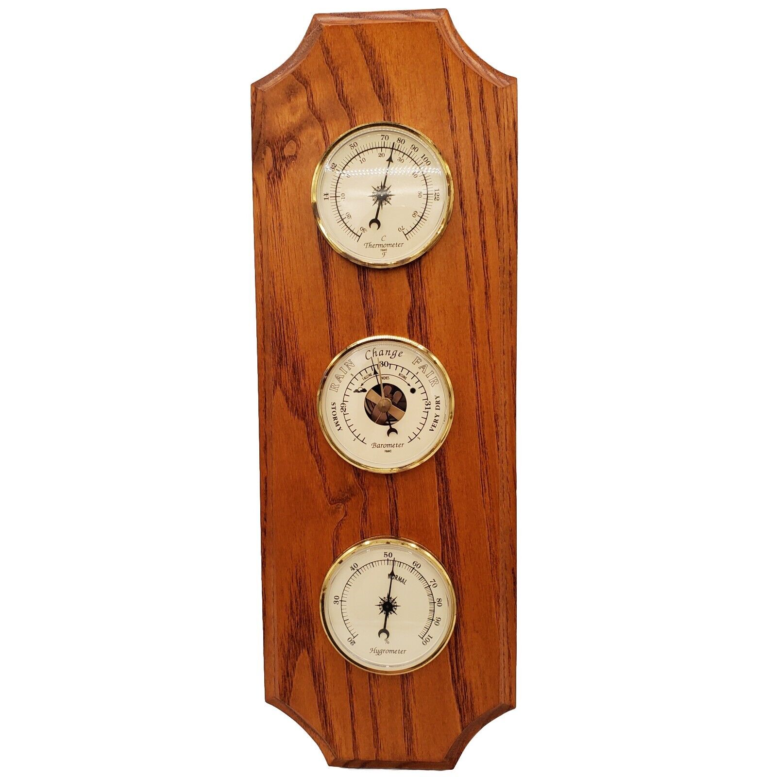 Vintage Solid Oak Weather Station France Barometer Thermometer Wall Hanging