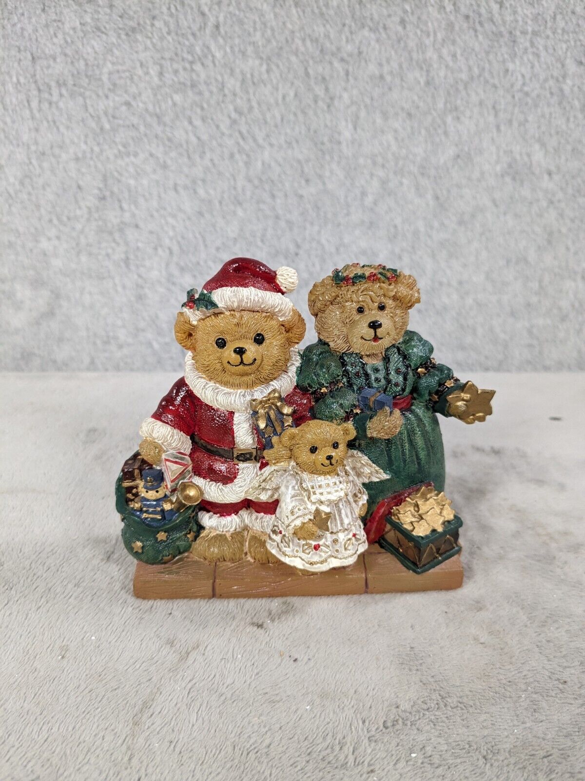 Vintage Christmas Teddy Bear Family Candle Holder With Presents