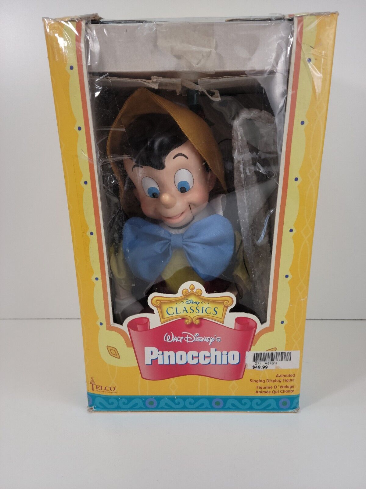TELCO Pinocchio Disney Classics Motionette Holiday Puppet W/Stand Sings Tested