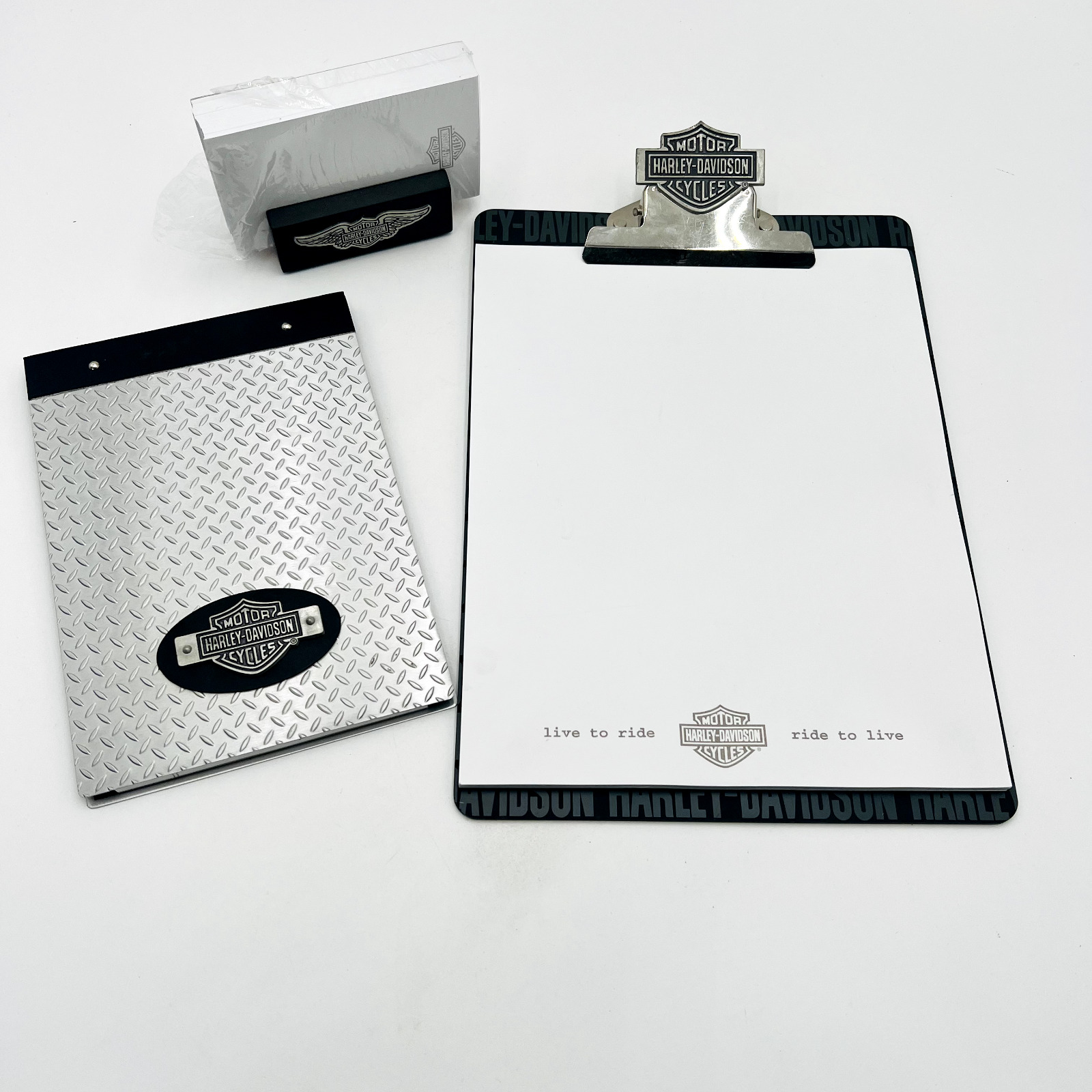 Vtg Harley Davidson Metal Clipboard Notepad Tablet diamond plate Card Holder