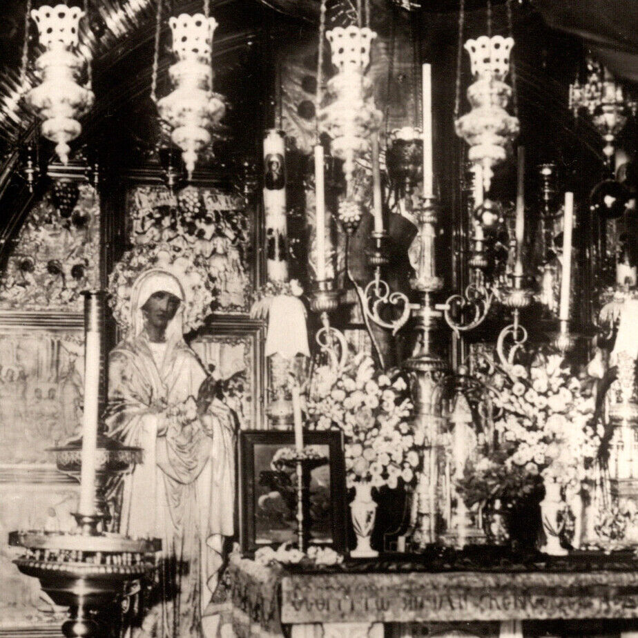 Vintage 1930s RPPC Jerusalem Church Holy Sepulcher Golgotha Altar Postcard