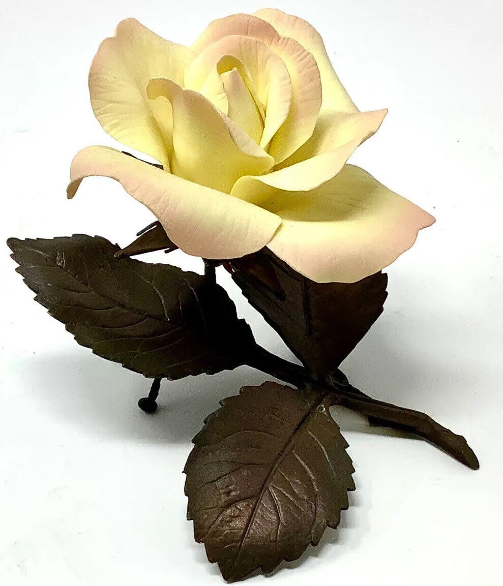 Boehm Fine Porcelain Limited Issue “Peace” Rose Figurine on Bronze Stem & Leaves