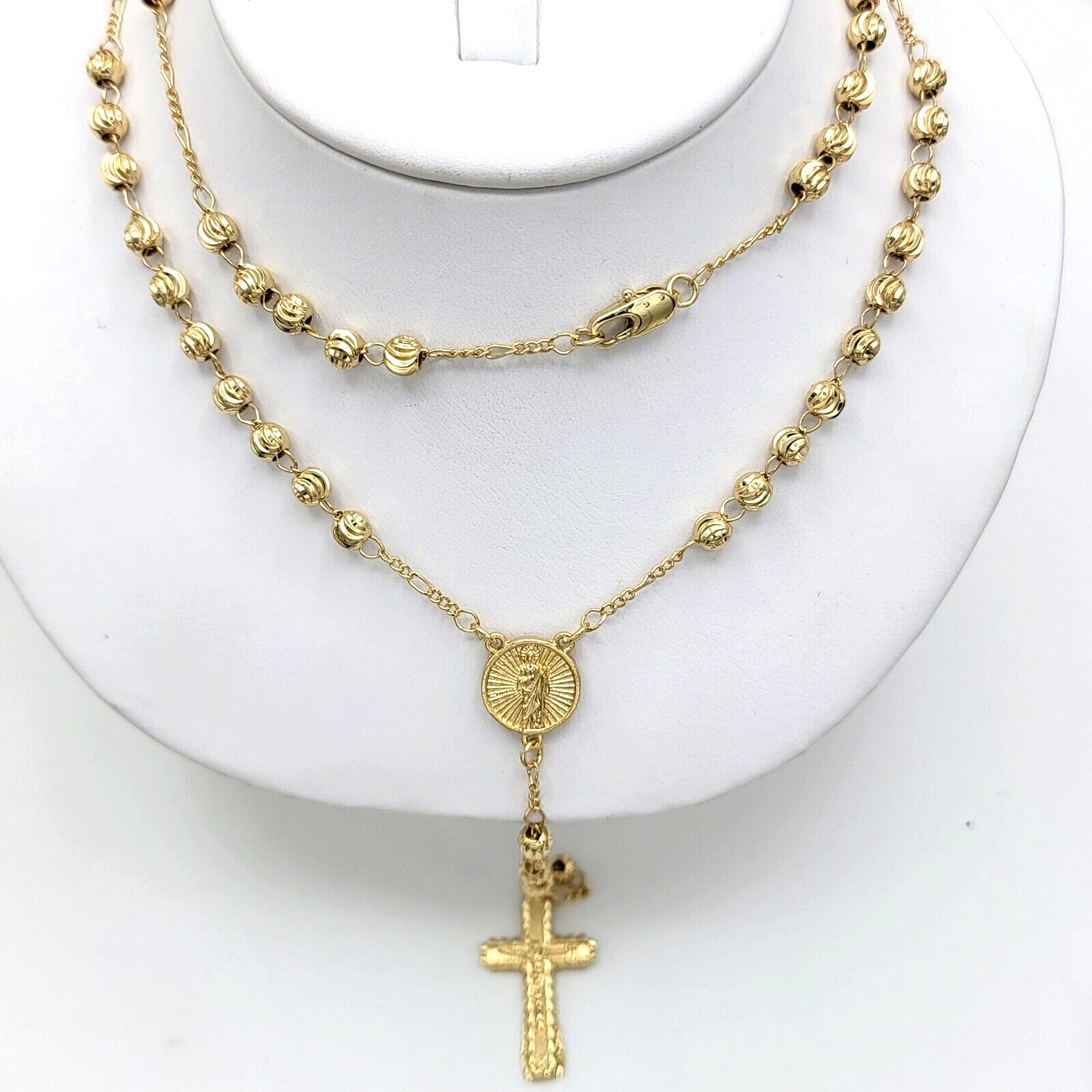 14K Gold Plated Saint Jude Necklace Rosary.  Rosario de San Judas Oro laminado.
