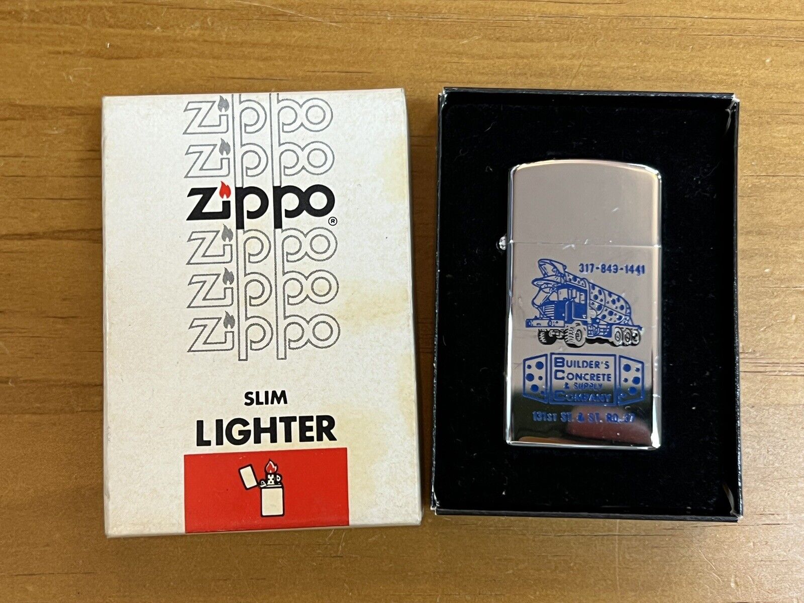 Zippo Slim Lighter In Box Builders Concrete & Supply Company Silver Tone