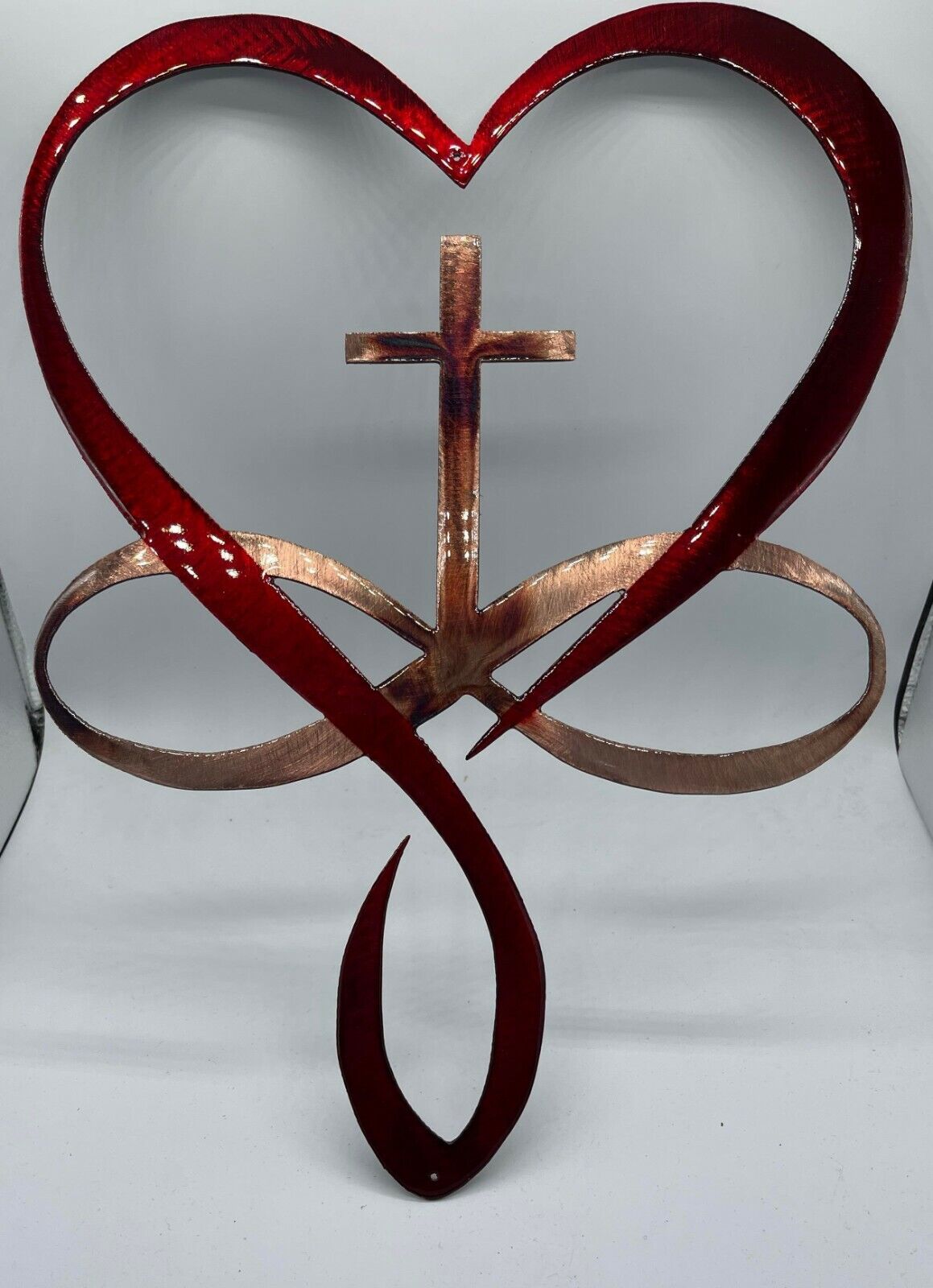 Heart Cross Infinity Symbol Metal Wall Art 2 Toned  Red Heart 15\