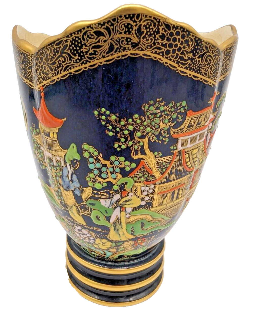 RARE Carlton Ware Bleu Royale Mikado Vase Art Deco Made In England High-Lustre