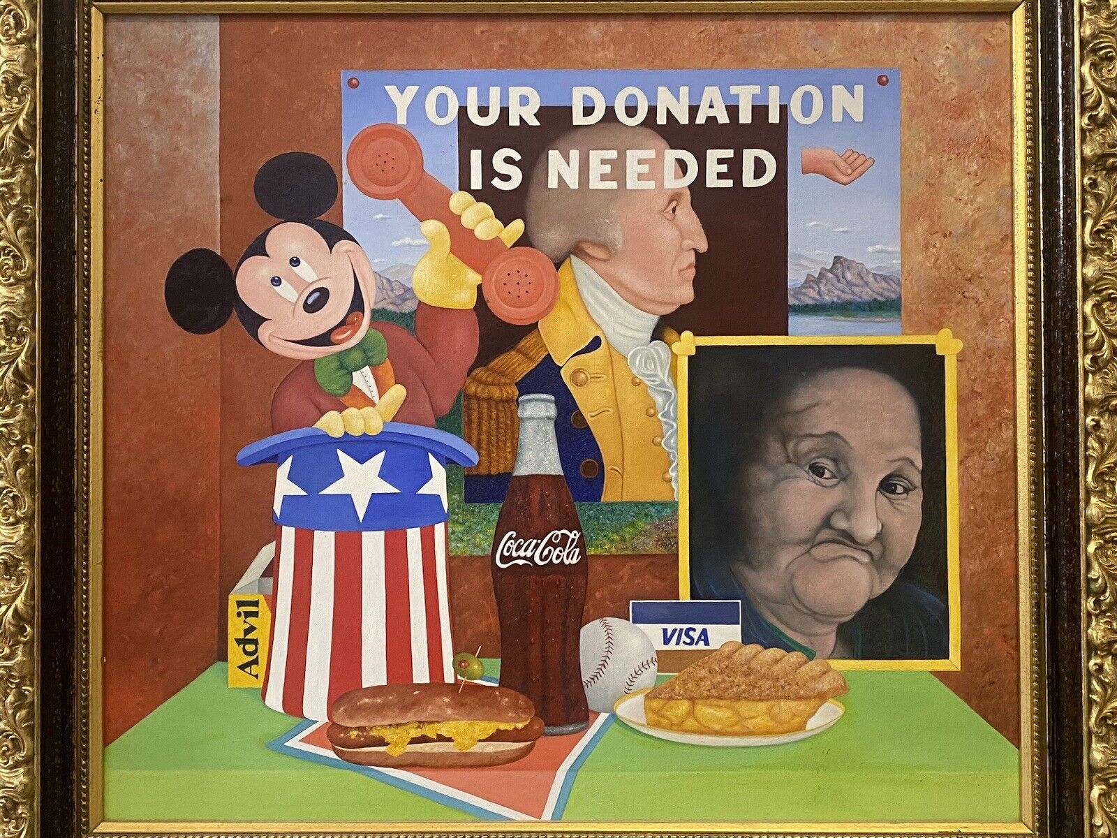 🔥 Unusual Vintage Old Disney Modern Americana Mickey Mouse Pop Art Oil Painting