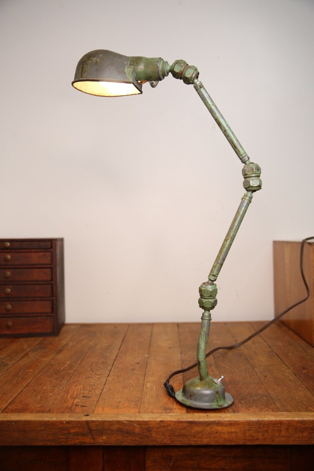 Vintage Industrial Light Drafting table Lamp Articulating Arm Green task shop