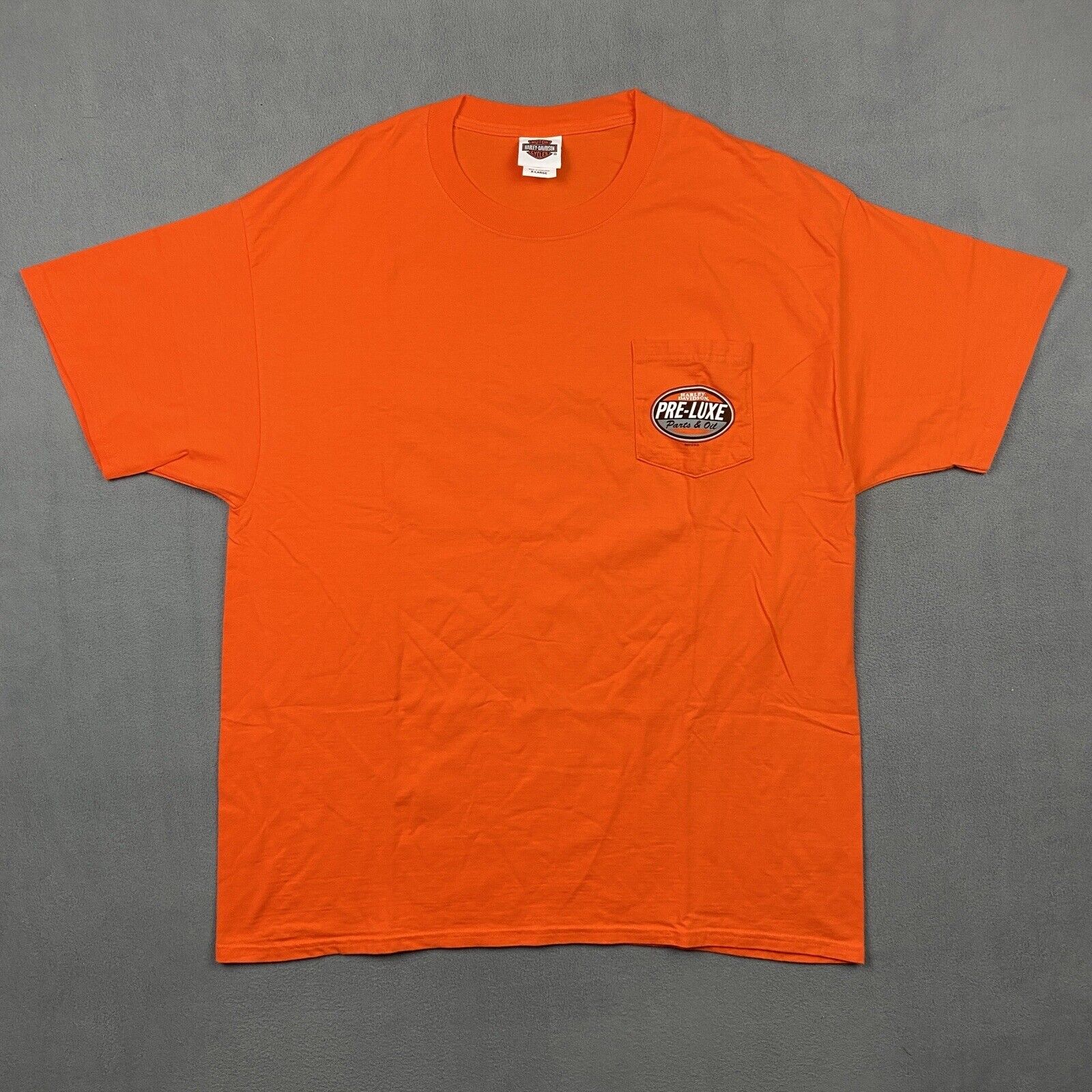 Harley Davidson Shirt Mens XL Orange Pre Luxe Oil Pocket Tee Hampton Virginia