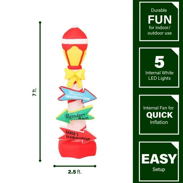 New Fraser Hill Farm 7 Ft. Christmas Direction Sign Lamp Post Inflatable Lights