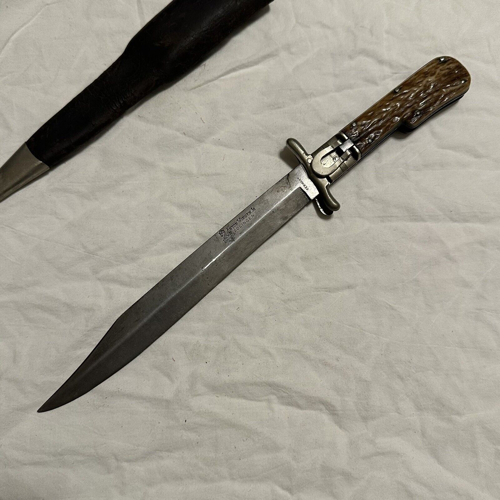 Vintage German Othello Anton Wingen Solingen Folded Knife Antique Stag