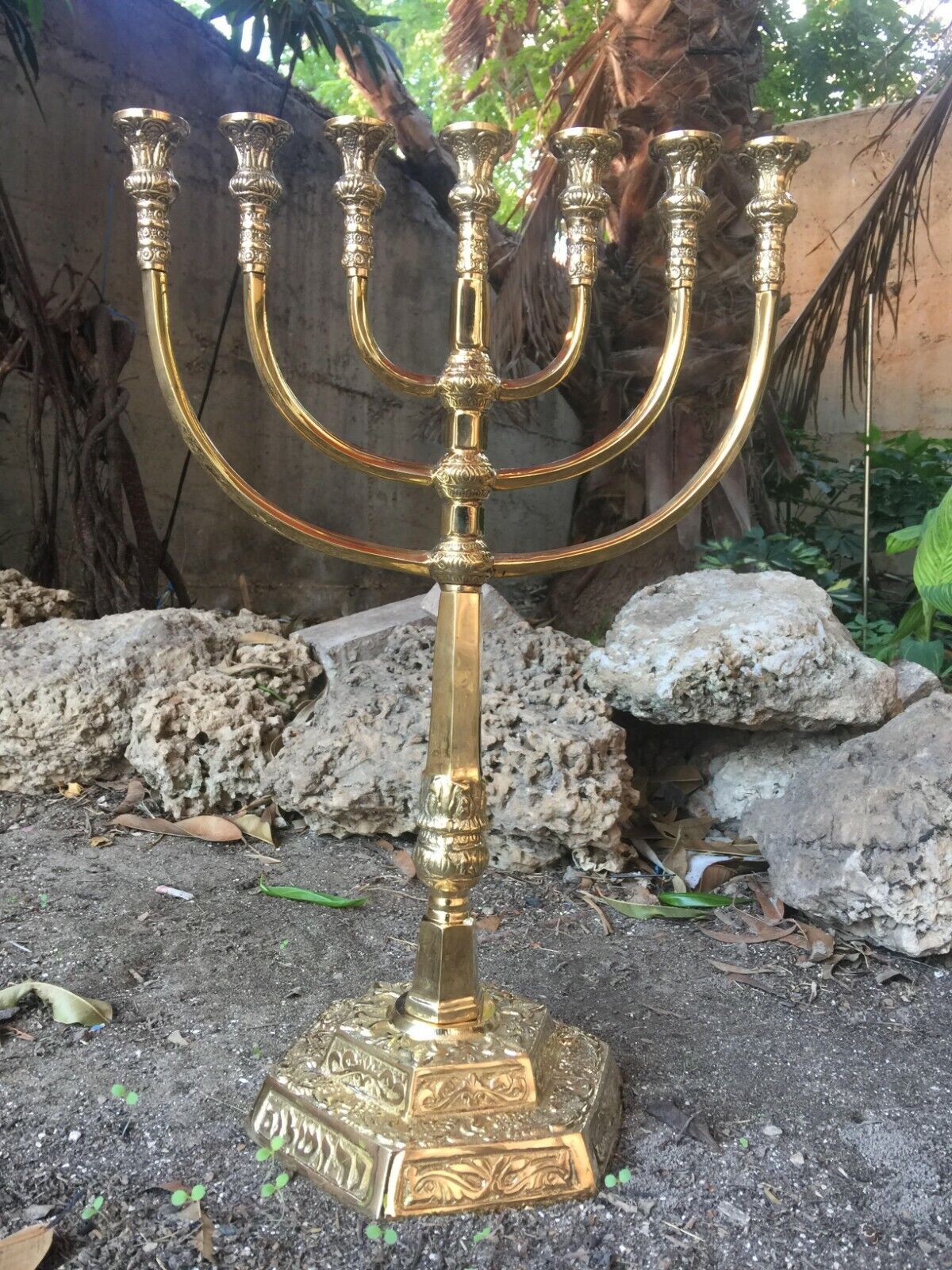 Big Brass Copper 18 Inch Massive Israel Temple Menorah 7 branches Candle Holder