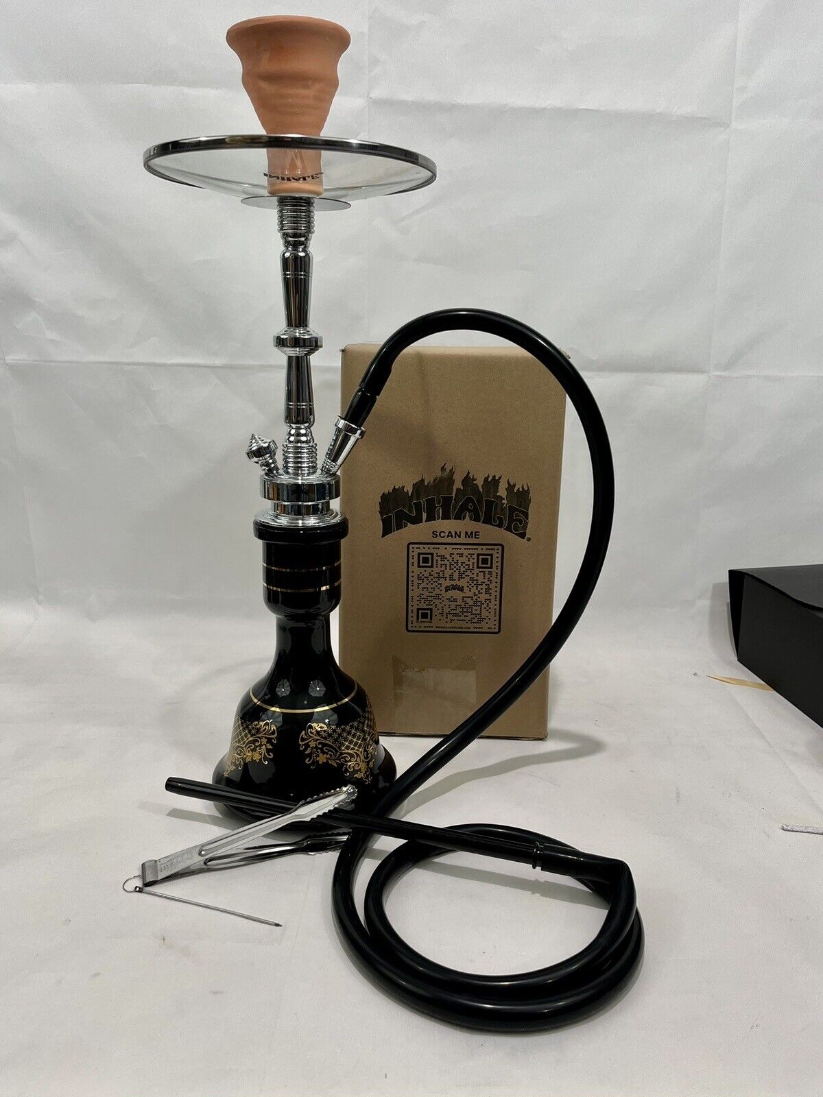 INHALE®️20” HOOKAH CHROME PLATED SOLID BRASS SHAFT,COLOR INFUSED HANDBLOWN GLASS