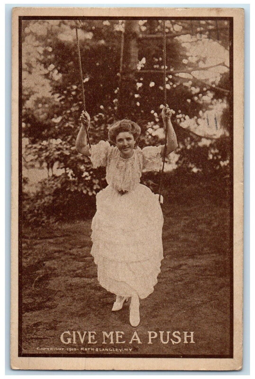 1911 Woman Swing Give Me A Push Mansfield Cleveland Ohio OH Antique Postcard