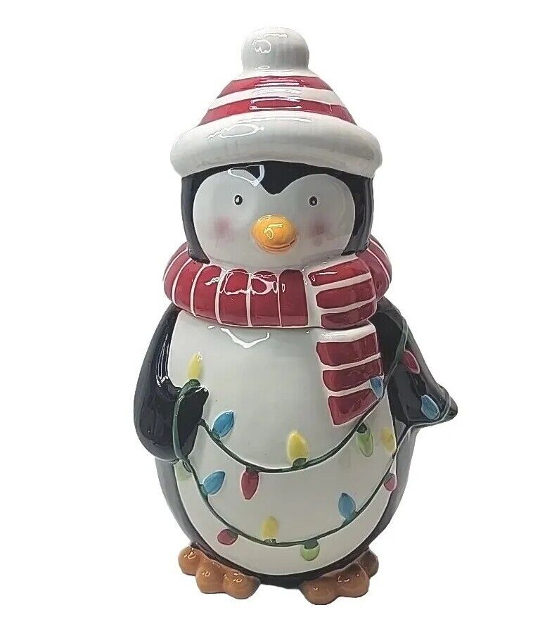 Cheryl\'s - Penguin Cookie Jar Canister Christmas Lights Holiday 14\