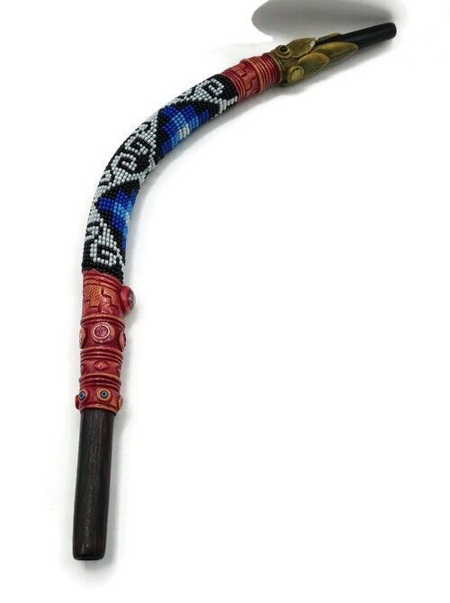 Peruvian Tepi Hand Carved in Chonta Stick Decorated with Multicolored Beads Cusc