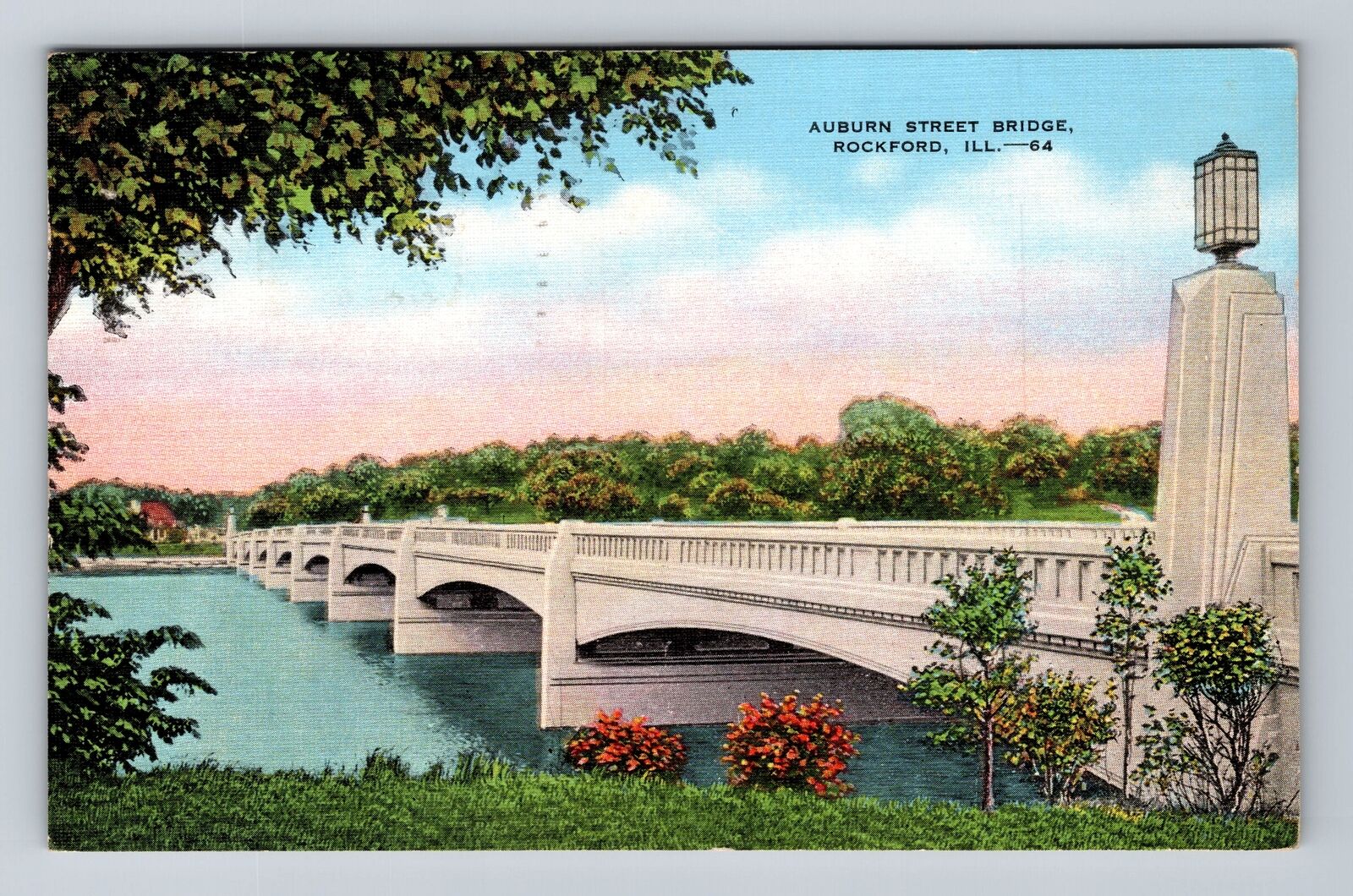 Rockford IL-Illinois, Scenic Auburn Street Bridge Antique Vintage c1941 Postcard