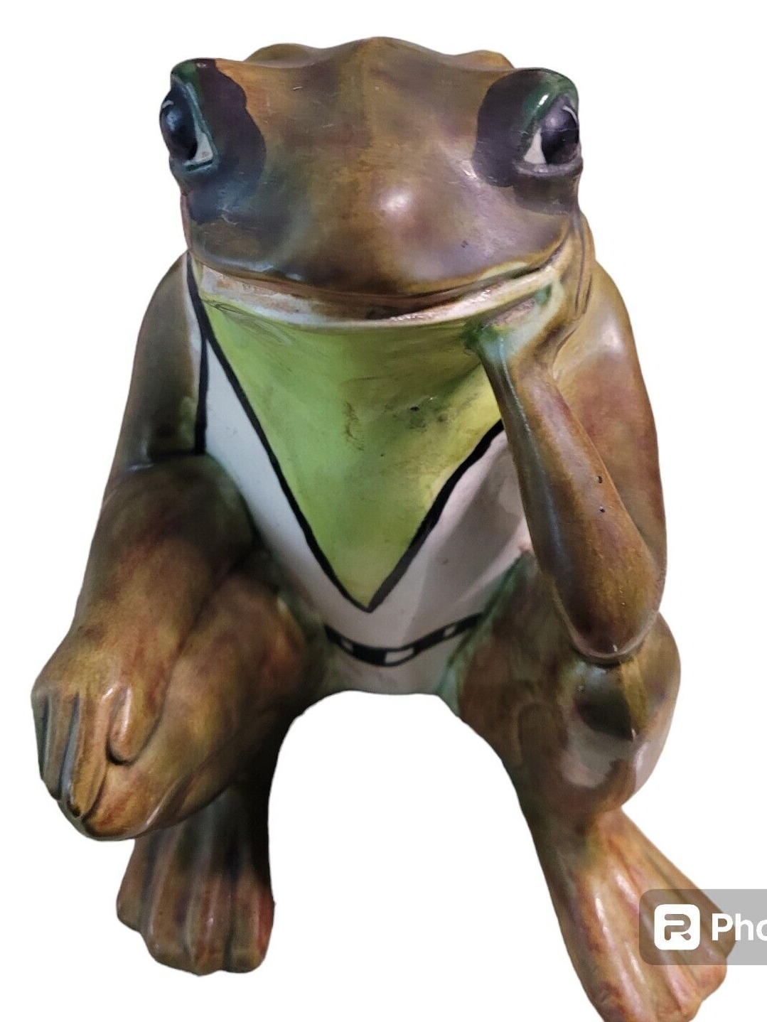 Vintage Ceramic Sitting Lifeguard Thinking Frog Signed Arnels Rare Statue
