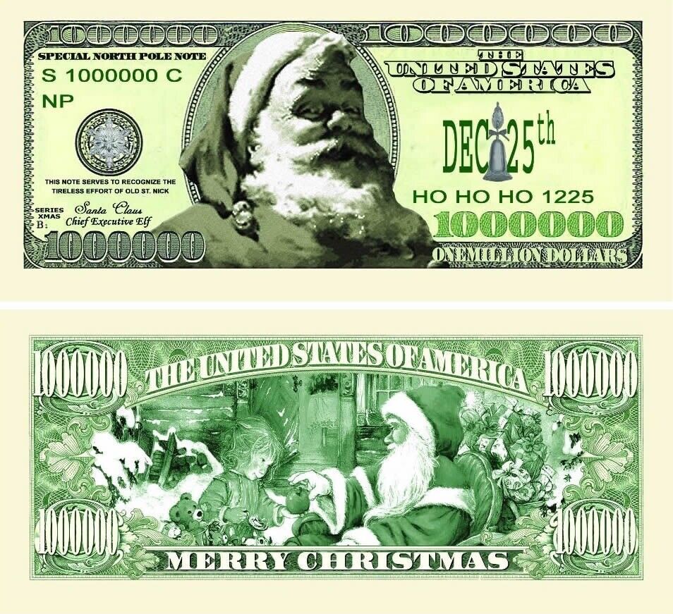 ✅ Santa Claus Christmas Collectible 25 Pack Novelty 1 Million Dollar Bills ✅