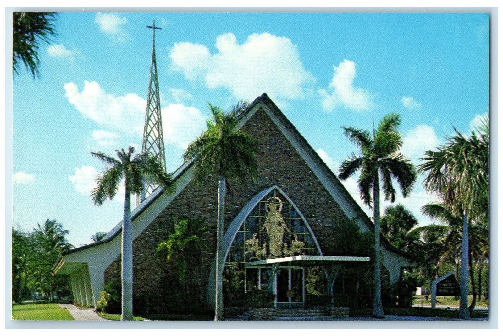 c1960;s First Methodist Church Exterior Pompano Beach Florida FL Trees Postcard