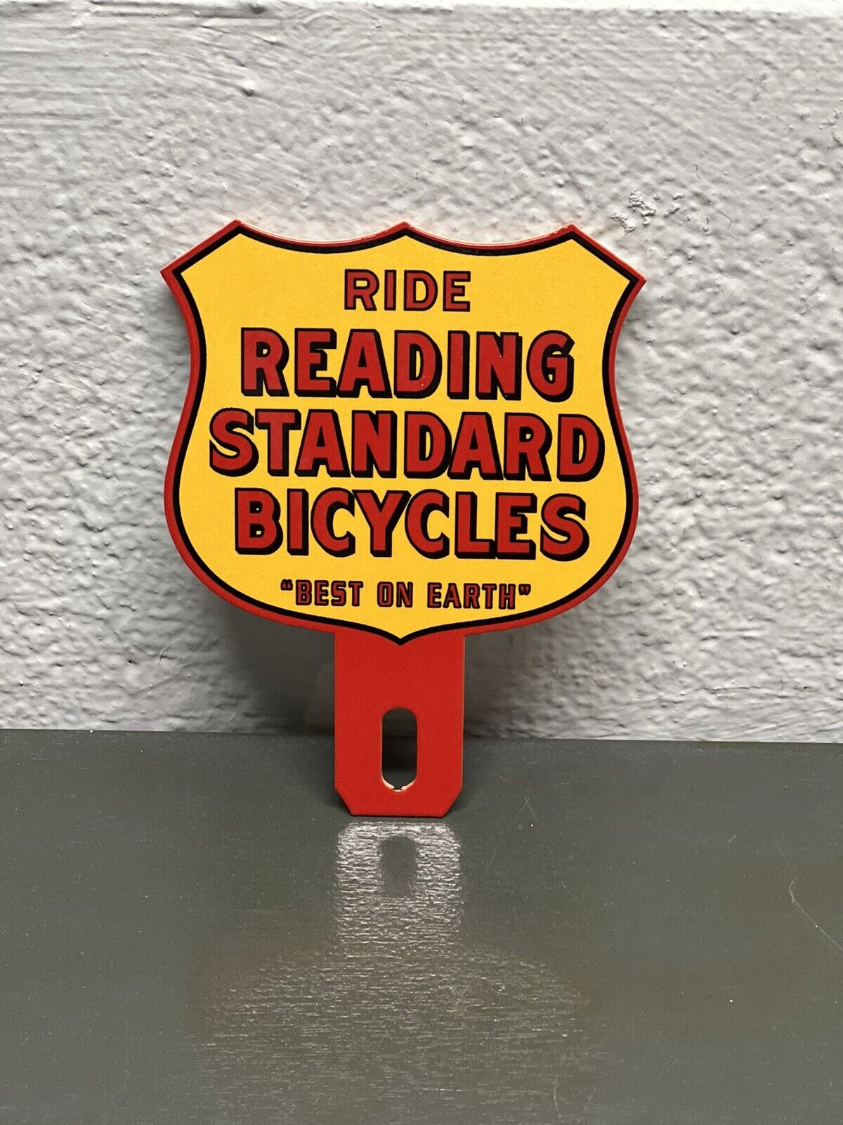 READING Standard Bicycles Metal Plate Topper TOC High Wheel Ride Gas Oil Sign