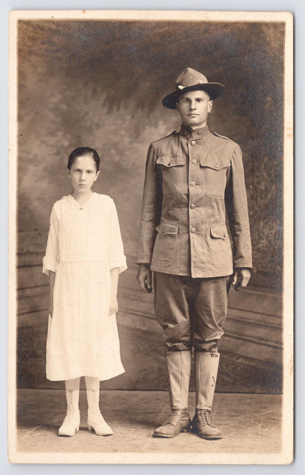 RPPC Real Photo Postcard WWI Soldier and Sister or Daughter